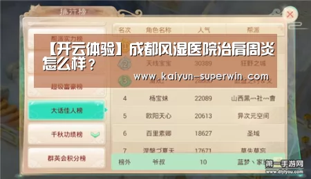 【开云体验】成都风湿医院治肩周炎怎么样?(图1) 开云快讯